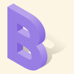 Fototapete - B letter in isometric 3d style with shadow. Violet B letter vector illustration