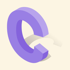 Fototapete - C letter in isometric 3d style with shadow. Violet C letter vector illustration