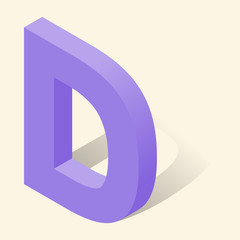 Fototapete - D letter in isometric 3d style with shadow. Violet D letter vector illustration