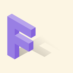 Fototapete - F letter in isometric 3d style with shadow. Violet F letter vector illustration