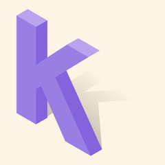 Fototapete - K letter in isometric 3d style with shadow. Violet K letter vector illustration