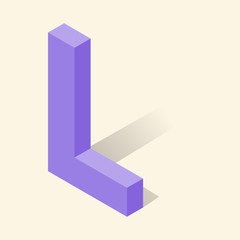 Fototapete - L letter in isometric 3d style with shadow. Violet L letter vector illustration