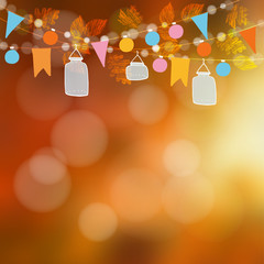 Wall Mural - autumn fall blurred card, banner. garden party decoration. vector illustration background with garla