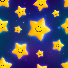 Happy Yellow Cosmic Stars Seamless Pattern