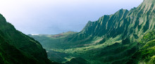 Panorama Of The Jagged Cliffs In Kalalau Valley On The Na Pali Coast, Kauai, Hawaii