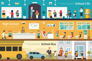 Wall Mural - School Life High Bus flat interior outdoor concept web