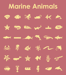 Canvas Print - Set of marine animals simple icons