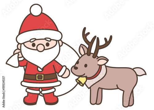 デフォルメサンタクロースとトナカイのイラスト クリスマス素材 白背景 ベクター Stock Vector Adobe Stock