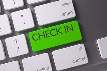 Poster - Green Check In Keypad on Keyboard. 3D Illustration.