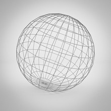 Simple Globe Earth Wireframe Over Gray Background With Shadow 3D Rendering