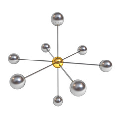 Aufkleber - 3d network structure concept with gold sphere in the center isolated on white background with shadow 3D rendering