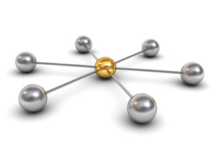 Aufkleber - 3d network structure concept with gold sphere in the center isolated on white background with shadow 3D rendering