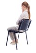 © ghoststone - back view of young beautiful woman sitting on chair. girl watching. Skinny girl in white denim suit sidit thoughtfully in his chair.