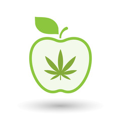 Sticker - Isolated  line art apple icon with a marijuana leaf