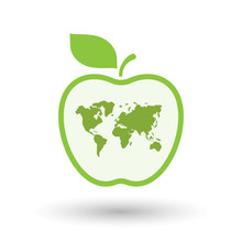 Isolated  Line Art Apple Icon With A World Map