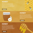 Vector flat horizontal banners of honey for website. Business concept of apiary and honey extraction.