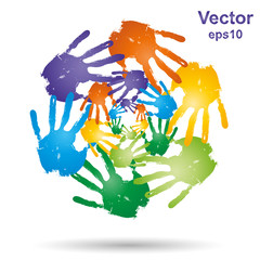 Wall Mural - vector conceptual children painted hand print isolated