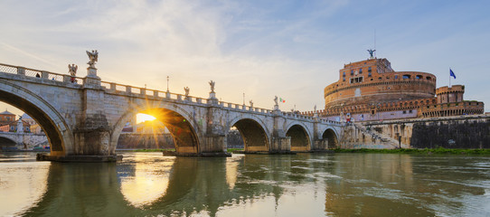 Sticker - Holy Angel Bridge over the Tiber River in Rome at sunset.