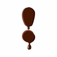 Fototapete - Exclamation mark from latin alphabet with numbers and symbols made of dark melted chocolate