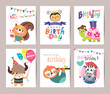 © littleWhale - Set of birthday card with cute animals