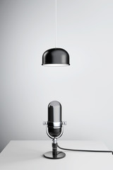 Poster - Vintage silver microphone under Metal Lamp. 3d Rendering