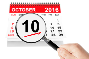 Poster - Happy Columbus Day Concept. 10 october 2016 calendar with magnif