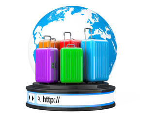 Poster - Earth Globe with Suitacases over Browser Address Bar as Round Pl