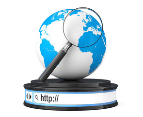 Poster - Earth Globe with Magnifier over Browser Address Bar as Round Pla