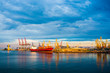 Panorama of the port cranes ships