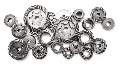 Wall Mural - Gear metal wheels, isolated on white background