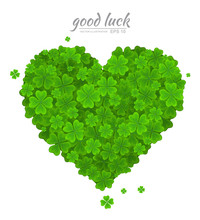 Green Heart Of The Lucky Clover Or Shamrock Isolated On White Background