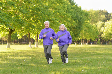 Canvas Print - Senior couple jogging in  park