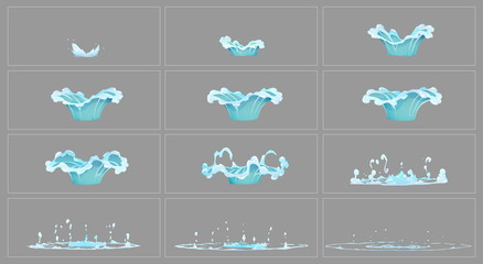 dripping water special effect fx animation frames sprite sheet. clear water drop burst frames for fl