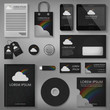Vector realistic brand of cloud and rainbow mock up. Business concept of branding, marketing and corporate template.
