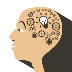 Sticker - Human Head with Cogs - Gears and Bulb Icons