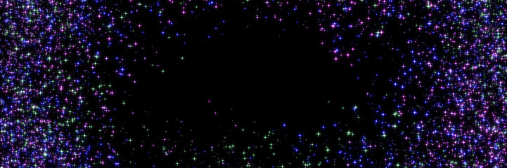 Wall Mural - banner with stars in shades of blue, purple and green surround a black space