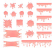Set of bubble gum splashes. Vector collection of splatter pink liquid, drops and stain. Abstract blobs isolated on white background.