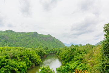 River Kwai in Thailand and mountain background