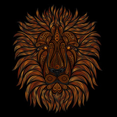 Wall Mural - Red lion of vector patterns on a black background.