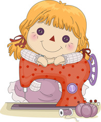 Sticker - Kid Girl Doll Sewing Machine