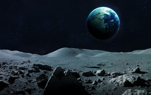 View Of Earth From Moon. Elements Of This Image Furnished By NASA