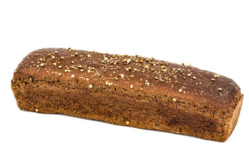 Loaf of bread made of dark flour, isolated on white background