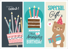 Set Of Birthday Greeting Cards Design