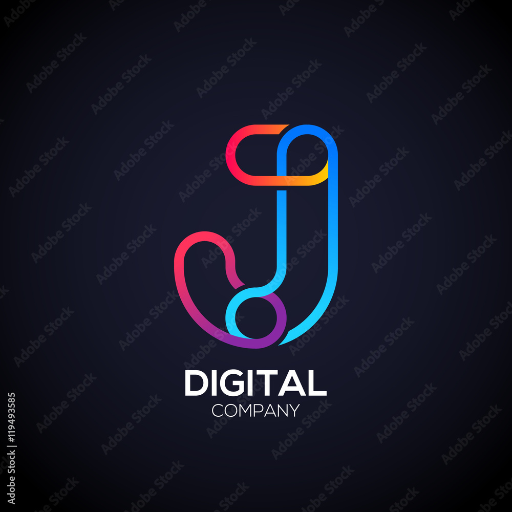 Letter J Logo Design.Linked shape circle symbol,Digital Stock Vector ...