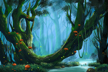 The Virgin Forest. Video Game's Digital CG Artwork, Concept Illustration, Realistic Cartoon Style Background
