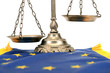 Scales of justice and Flag of European union.