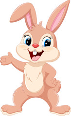 Wall Mural - Cute rabbit cartoon waving hand