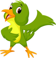 Wall Mural - green bird cartoon waving
