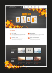 Canvas Print - one page website design template in autumn theme, autumn leaves on blackboard header design with sho