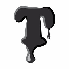 Fototapete - T letter isolated on white background. Black liquid oil T letter vector illustration